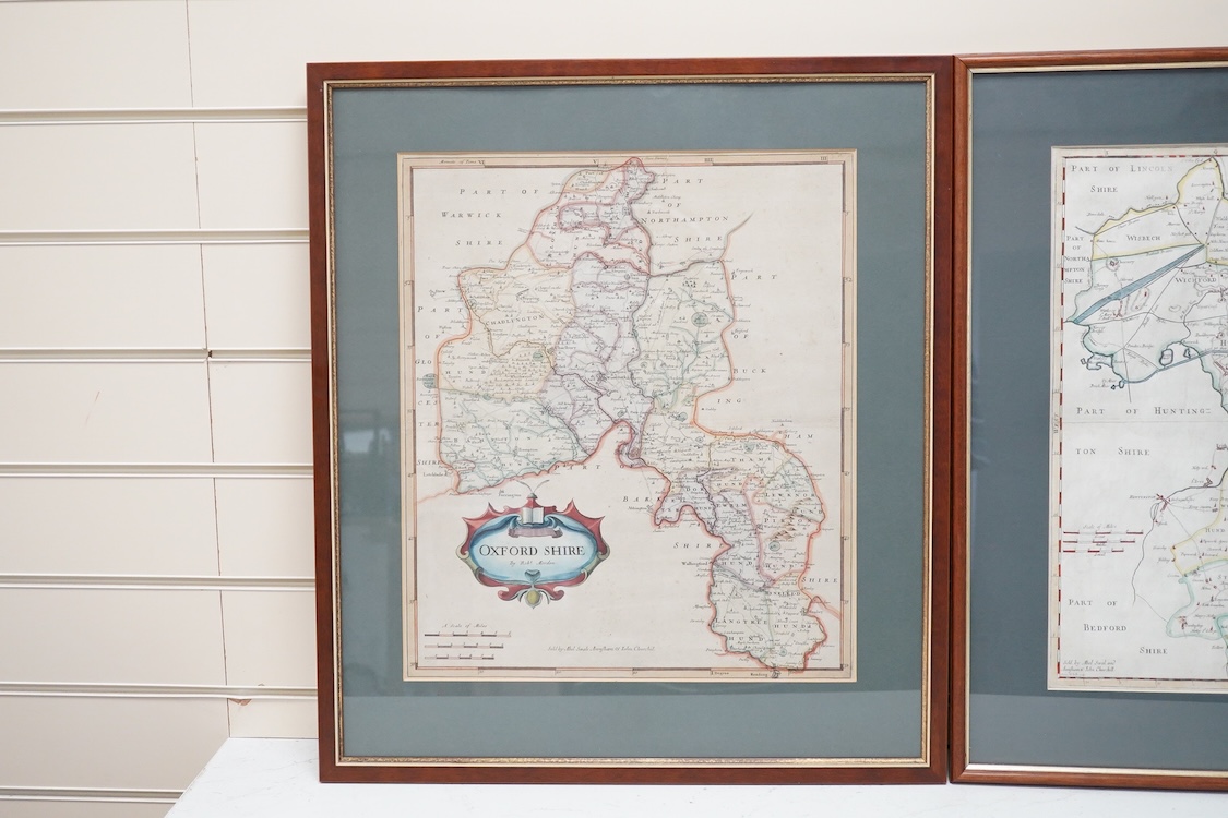 After Robert Morden, Two hand coloured engraved maps comprising: Oxfordshire and Cambridgeshire, sold by Abel Swale, Awnsham and John Churchill, 42 x 36cm